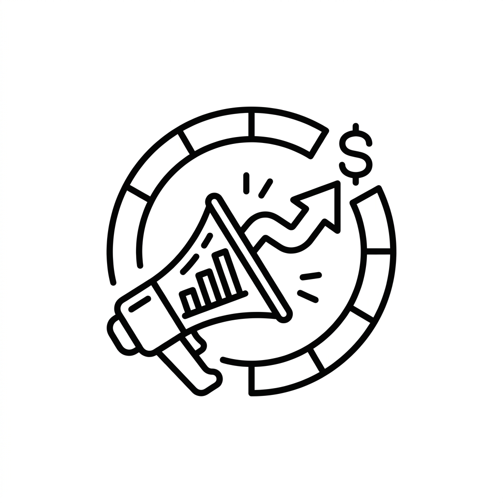 Financial growth illustration with rising arrow, dollar sign, and bar chart