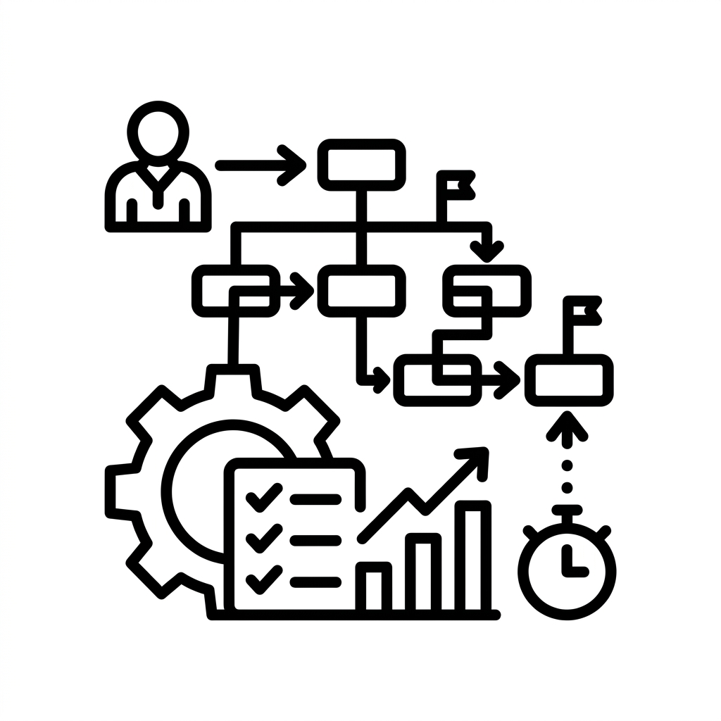 Project management icon with black lines